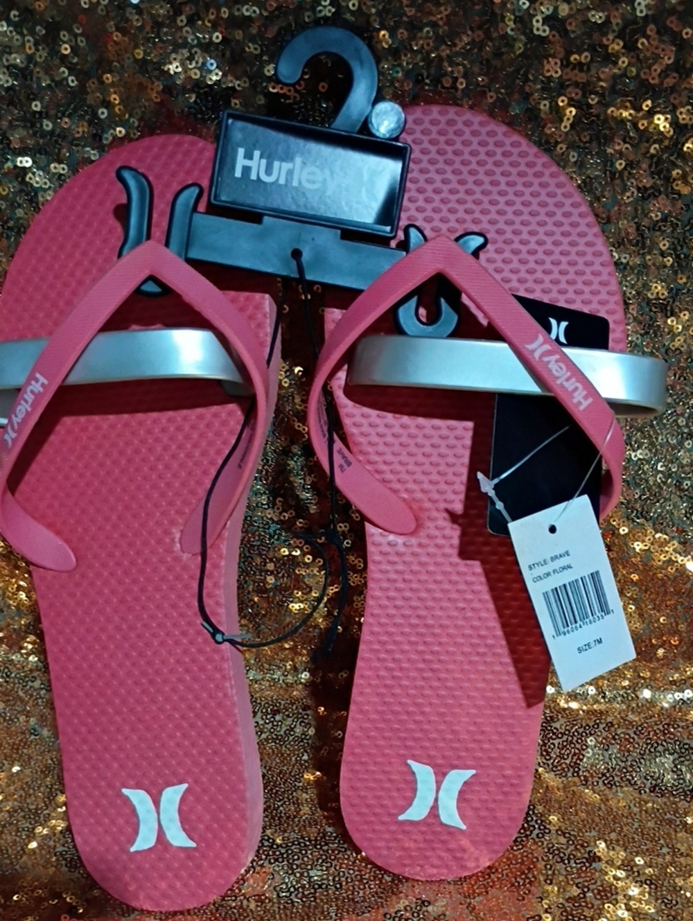 Hurley Pink and White Foam Flip Flops